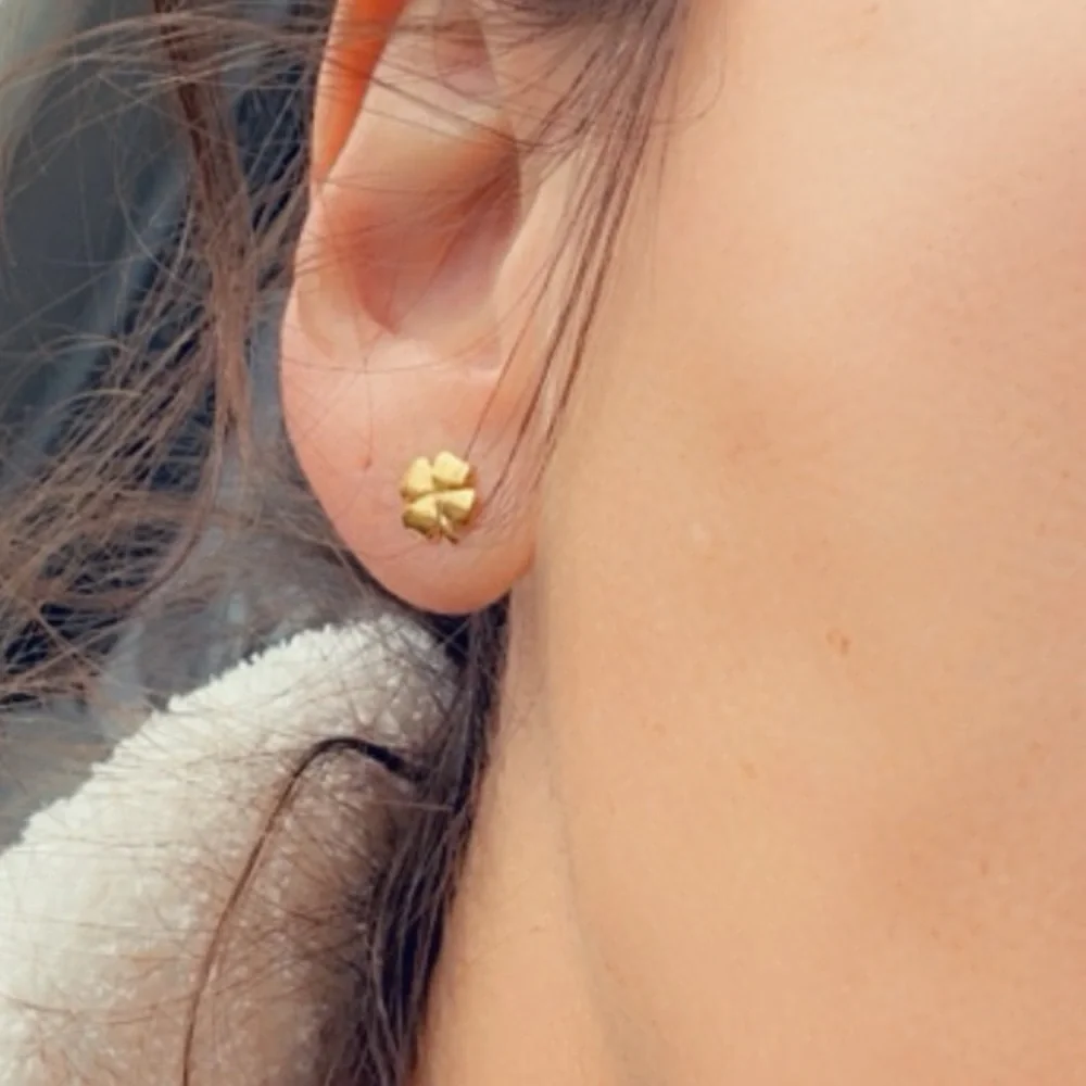 14k Gold Vermeil Shamrock Lucky Clover Stud Earrings